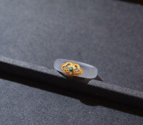 Nationaler Trend Natürlicher weißer Achatring mit Chalcedon-Kombination S925 Silber eingelegter südroter Achat Türkis Jade Damenring Schmuck
