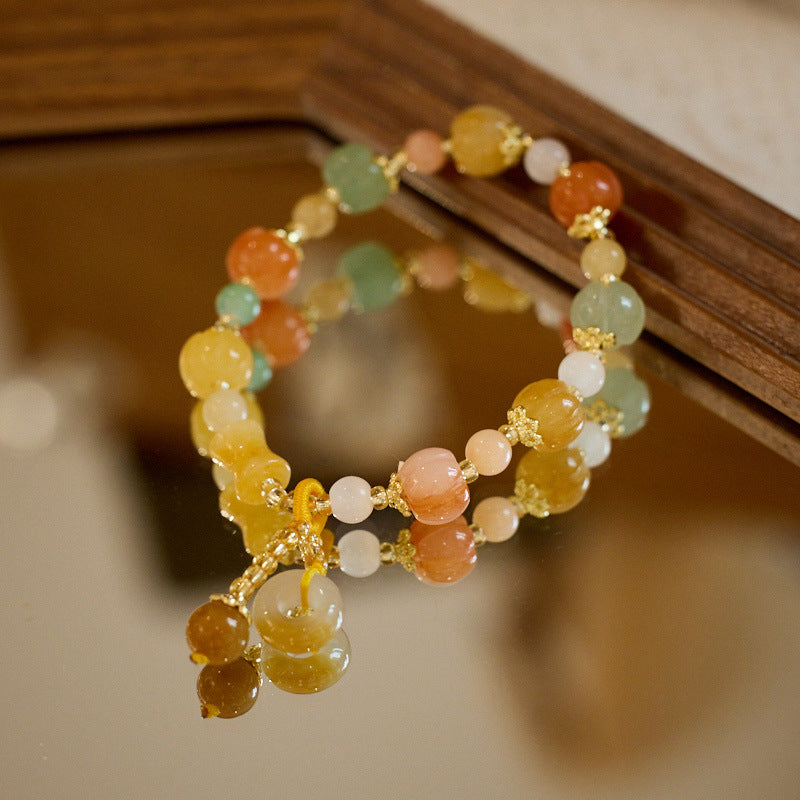 Natural Xinjiang Golden Silk Jade Bracelet for Women Wish Ring Peace Buckle Colorful Jade Bracelet Gift for Best Friend