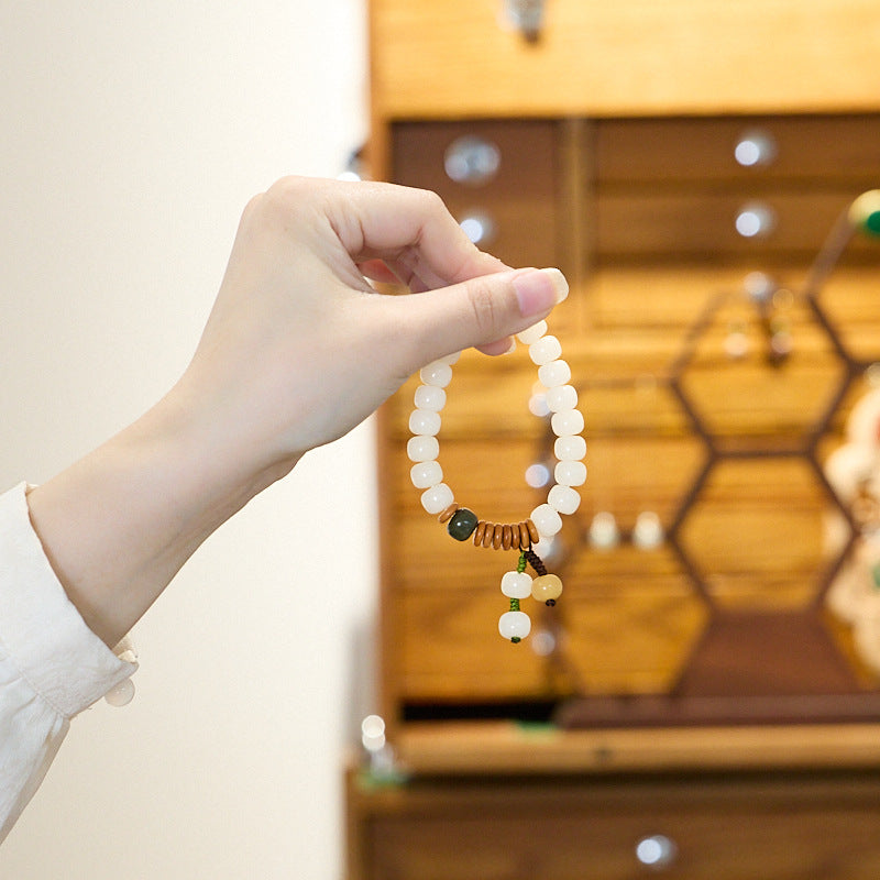 Natural Straight Cut White Jade Bodhi Bracelet Multi-Treasure Bodhi Seed Bracelet for Women Soft Wrap Around Finger Bodhi Root Bracelet