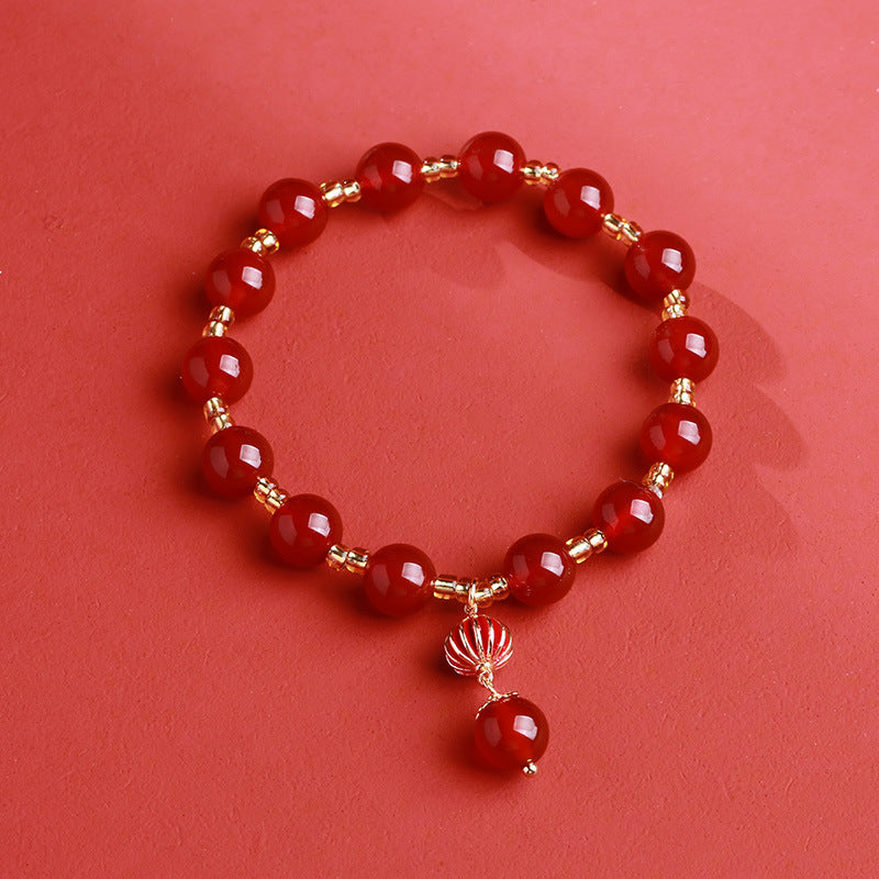 Live Streaming Natural8MM Red Agate Bracelet for Women Fortune Pendant Chalcedony Agate High-end Design Bracelet