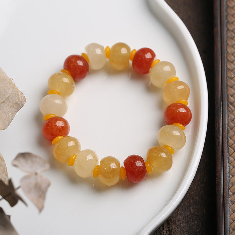 Feiyi Jewelry Gold Silk Jade Bracelet Drum Beads Pumpkin Beads Gourd Ethnic Style Bracelet Yellow Jade Pixiu Bracelet for Women