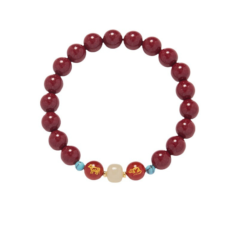 Hangzhou Lingyin Good Luck Hetian Jade High Content Cinnabar Bracelet for Women Snake Year Zodiac Year Wearing Six Harmony Zodiac Bracelet