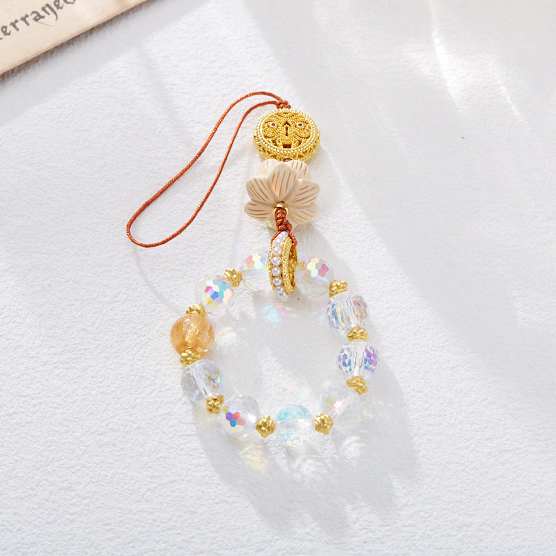 New Chinese Style Guochao Boxwood Lotus Phone Chain Bag Pendant Car Hanging Ornament Colorful Ash Glaze Pendant