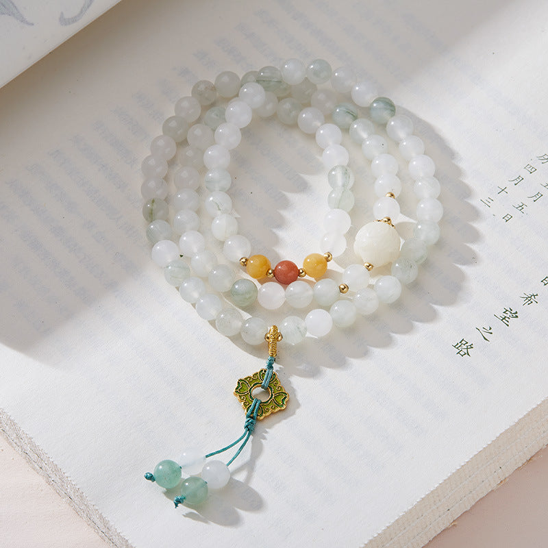 Xinjiang Natural Three-Circle Golden Silk Jade Bracelet for Women Tianshan Jadeite Stone108New Chinese Bracelet