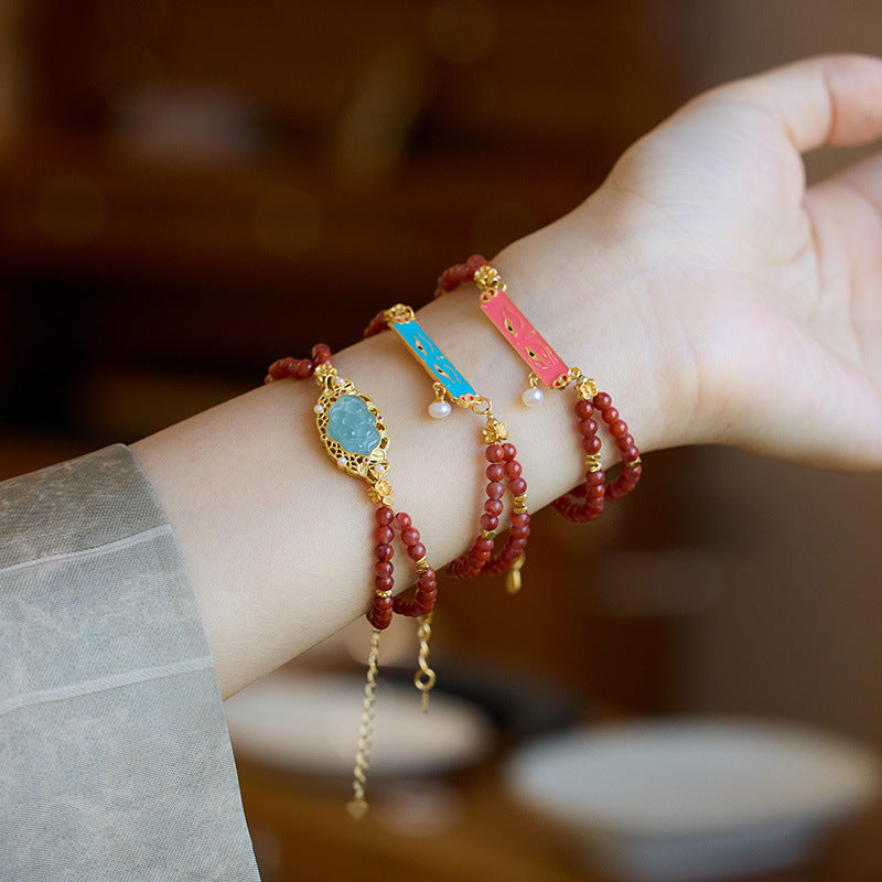 New Chinese Style Natural Sichuan Material4MM Liangshan South Red Agate Bracelet for Women, Small Rice Beads, Cherry Persimmon Red, South Red Agate Collection