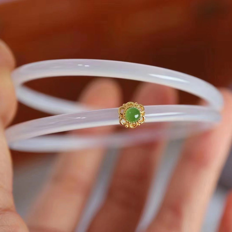 Gold-Devouring Beast Natural Chalcedony Ding-Dang Bracelet Agate Bracelet Ultra-Thin Strip Delicate and Exquisite Jade Bracelet Women's Jewelry Accessories