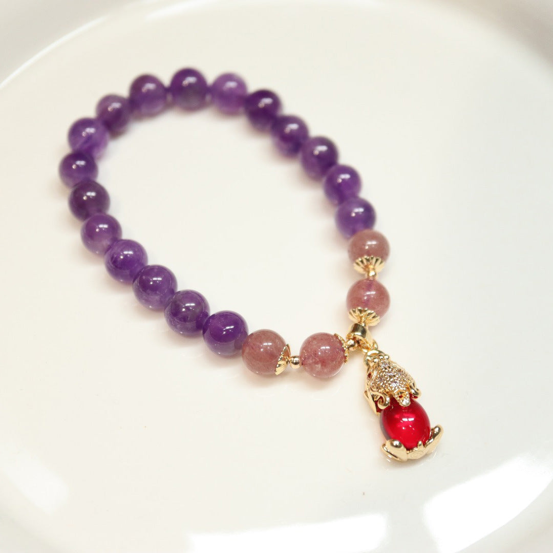 Natural Amethyst Strawberry Quartz Bracelet Heart of the Ocean Crystal Bracelet for Women Best Friends Summer Simple Style Accessories