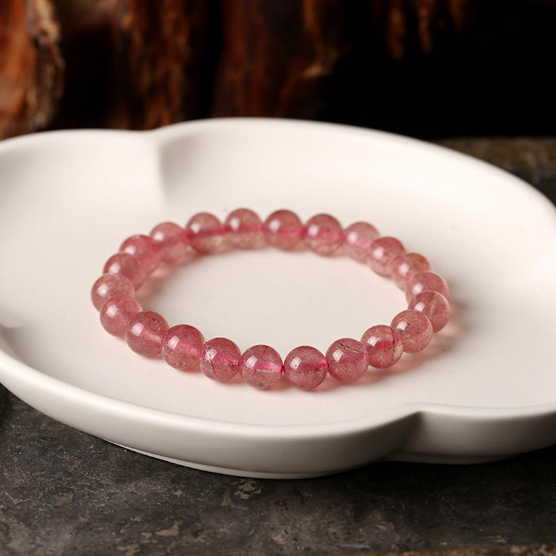 Custom Natural Strawberry Quartz Bracelet for Women Pigeon Blood Red Quartz DIY Pink crystal peach blossom beads