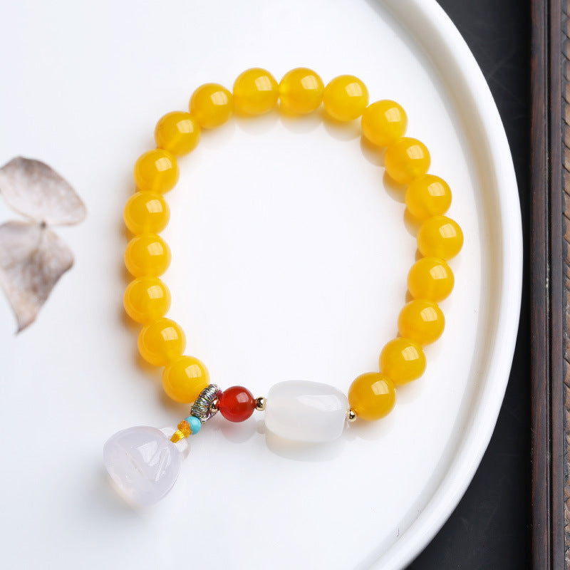 Natural8MM Yellow Agate Bracelet White Agate Barrel Bead Lotus Pod Bracelet Jewelry Hand Accessories Couple Best Friend Gift