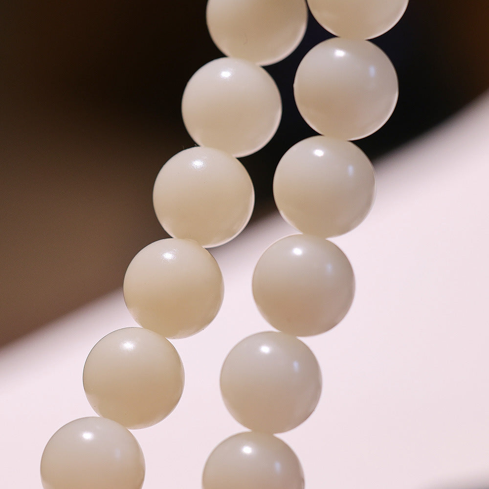 Natural12MM White Jade Bodhi Bracelet Cinnabar Red Sand Bracelet Pliable Temperament Bracelet Men and Women Single Circle Prayer Beads Beads
