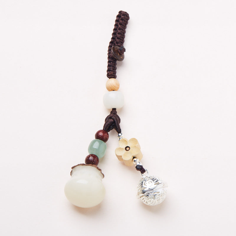 Natural White Jade Bodhi Money Bag Keychain Bell Money Flower Creative Pendant Car Keychain Decoration