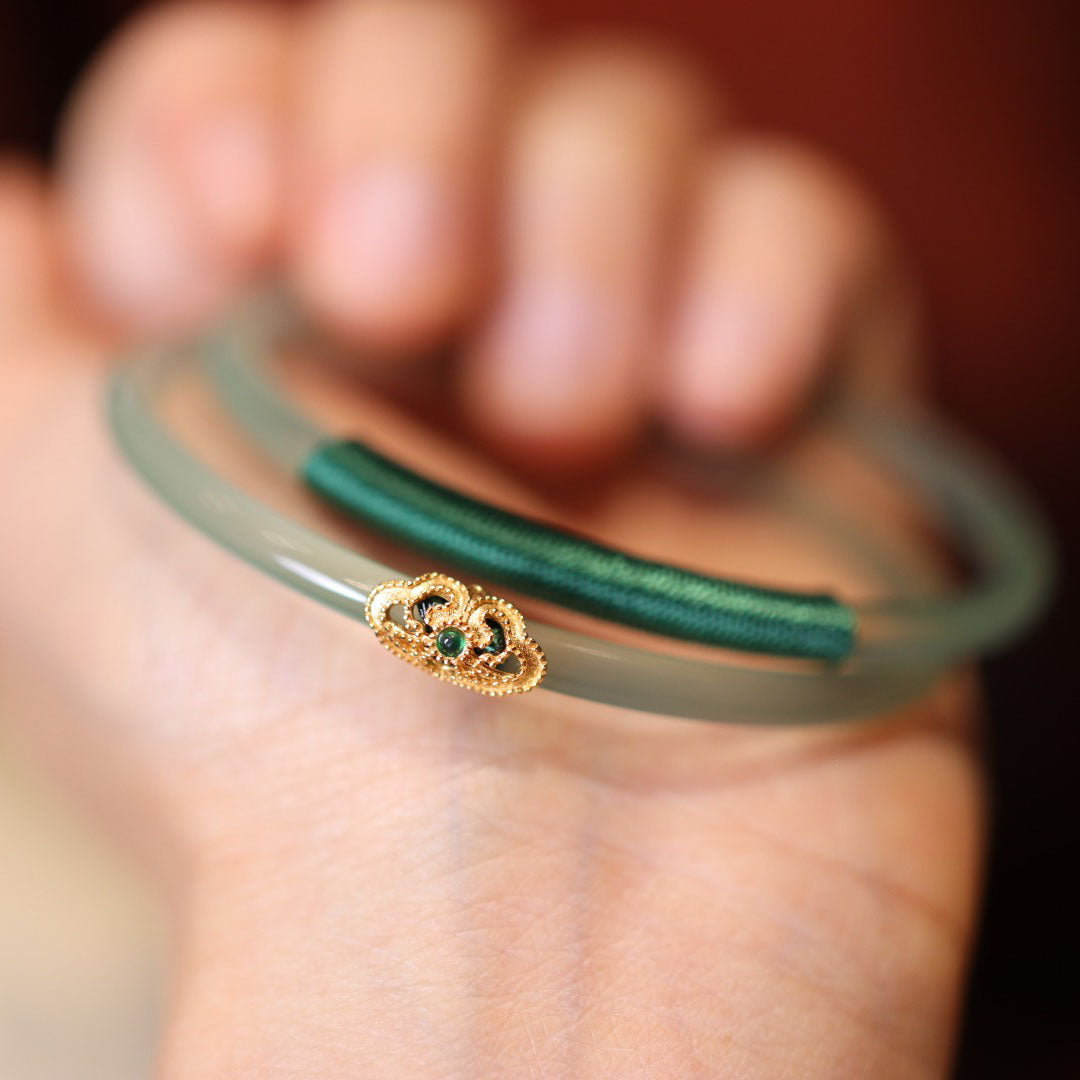 National Fashion Agate Bracelet Women's Green Zircon Ruyi Winding Chalcedony Jingle Bracelet Blype Step by Step Bracelet