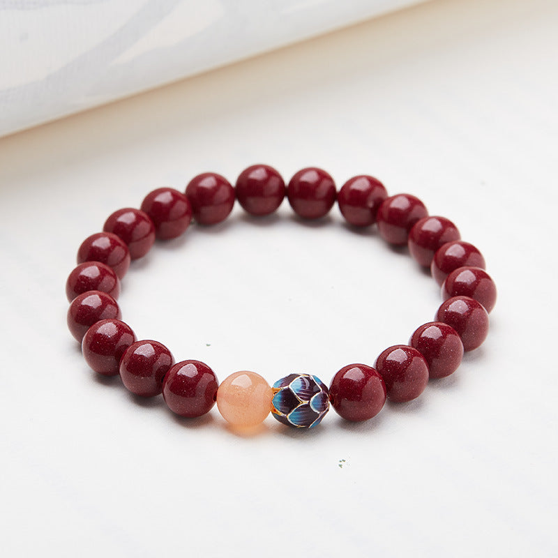Xiangxi Original Mine High Content Purple Gold Sand Cinnabar Bracelet Enamel Lotus Birth Year Chen Sha Cinnabar Original Stone Bracelet