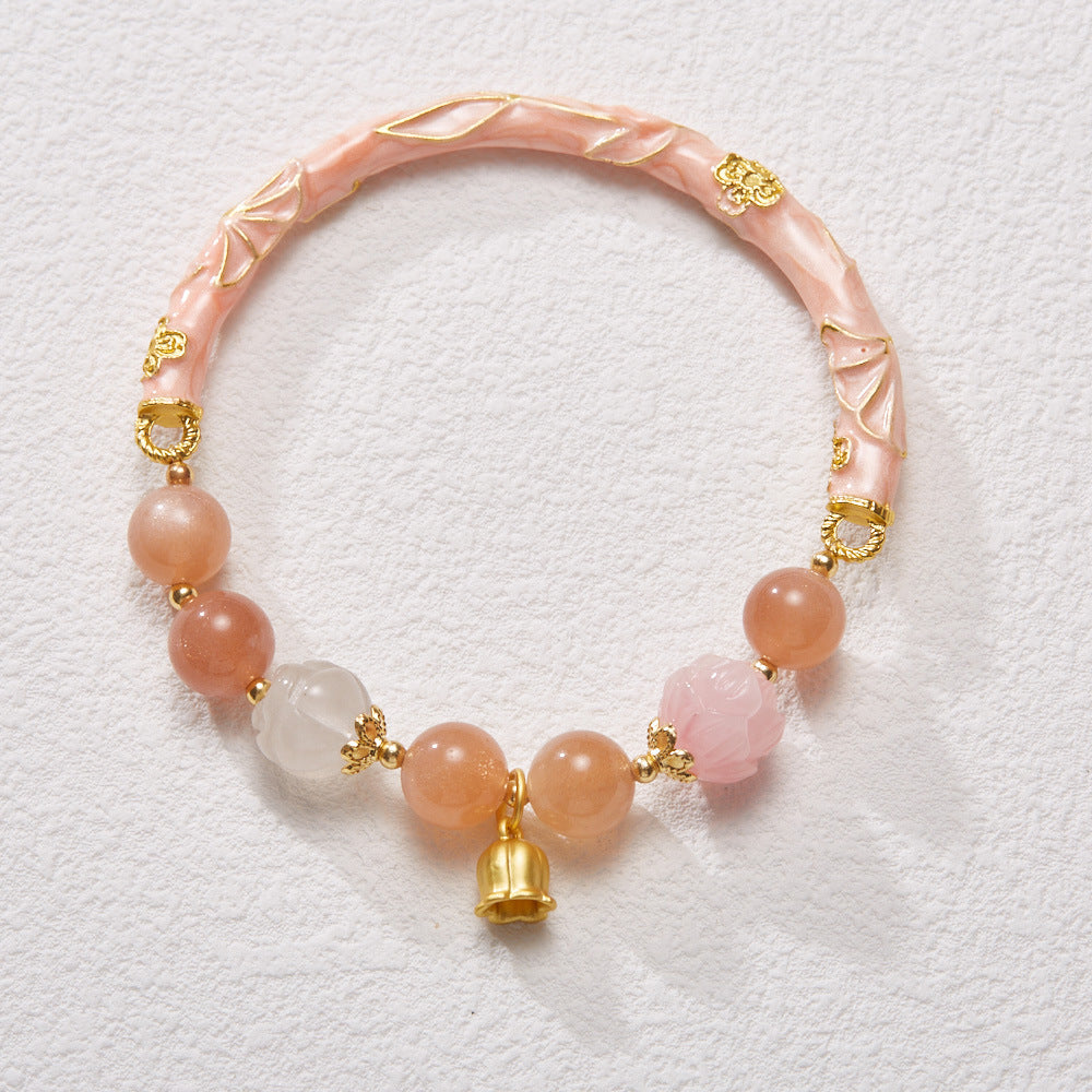 Xiangji Same Style Half Life Natural Sunstone Bracelet for Women Lily of the Valley Flower Wish Half Bracelet Gift for Best Friend