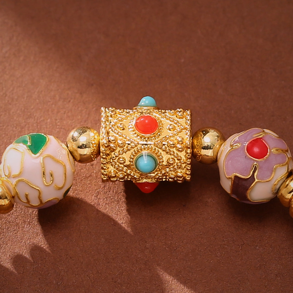 Beijing Yongxiang Floral Bracelet for Women Cloisonné Filigree Enamel Floral Beaded Bracelet Wishes Come True Beaded Bracelet