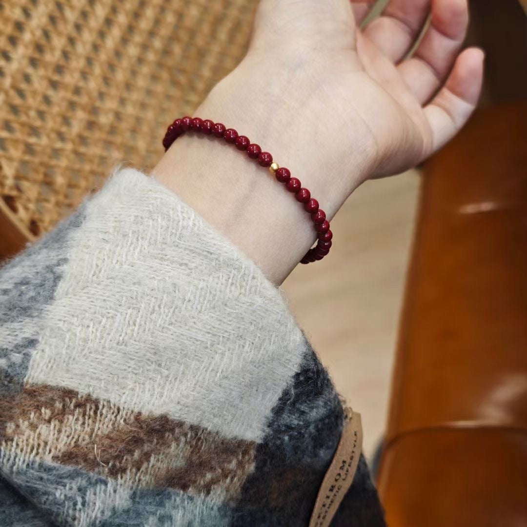 Xiangxi Raw Ore Natural Cinnabar Bracelet S925Silver Hetian Jade Single Circle Bracelet Birthday Year Cinnabar Gift