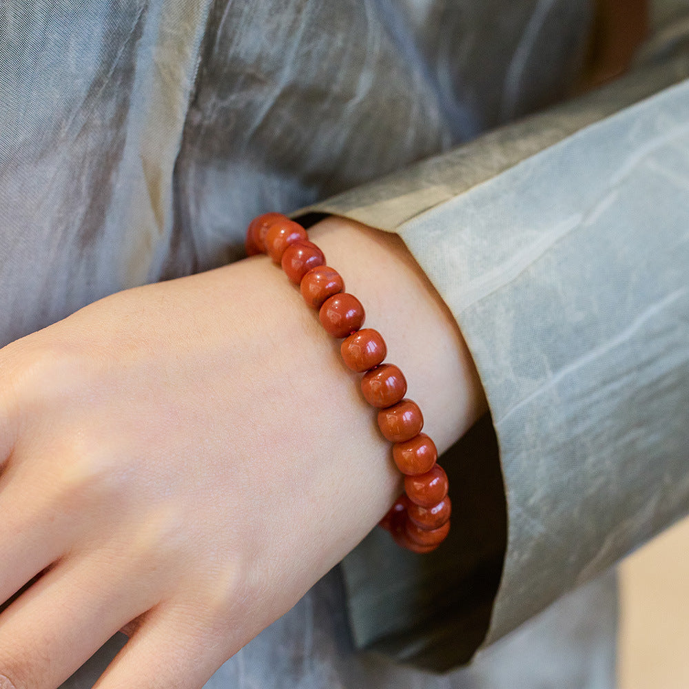 Chuanliang Liangshan Natural South Red Agate Bracelet Full Flesh Persimmon Red Old Xing Barrel Bead Straight Cut Agate Bracelet for Women