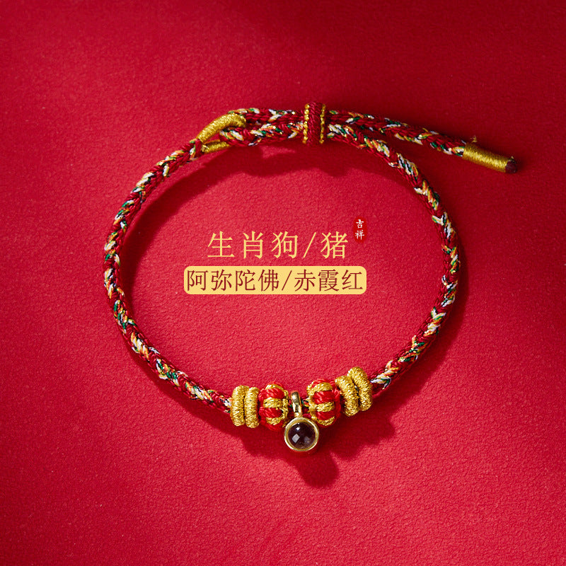 2024Handgefertigtes Armband mit rotem Band für Männer und Frauen, Sternzeichen-Schutz-Buddha-Projektionsstein, Shurangama-Mantra, Sechs-Wort-Mantra, Zwölf-Sternzeichen-Schutzgottheit