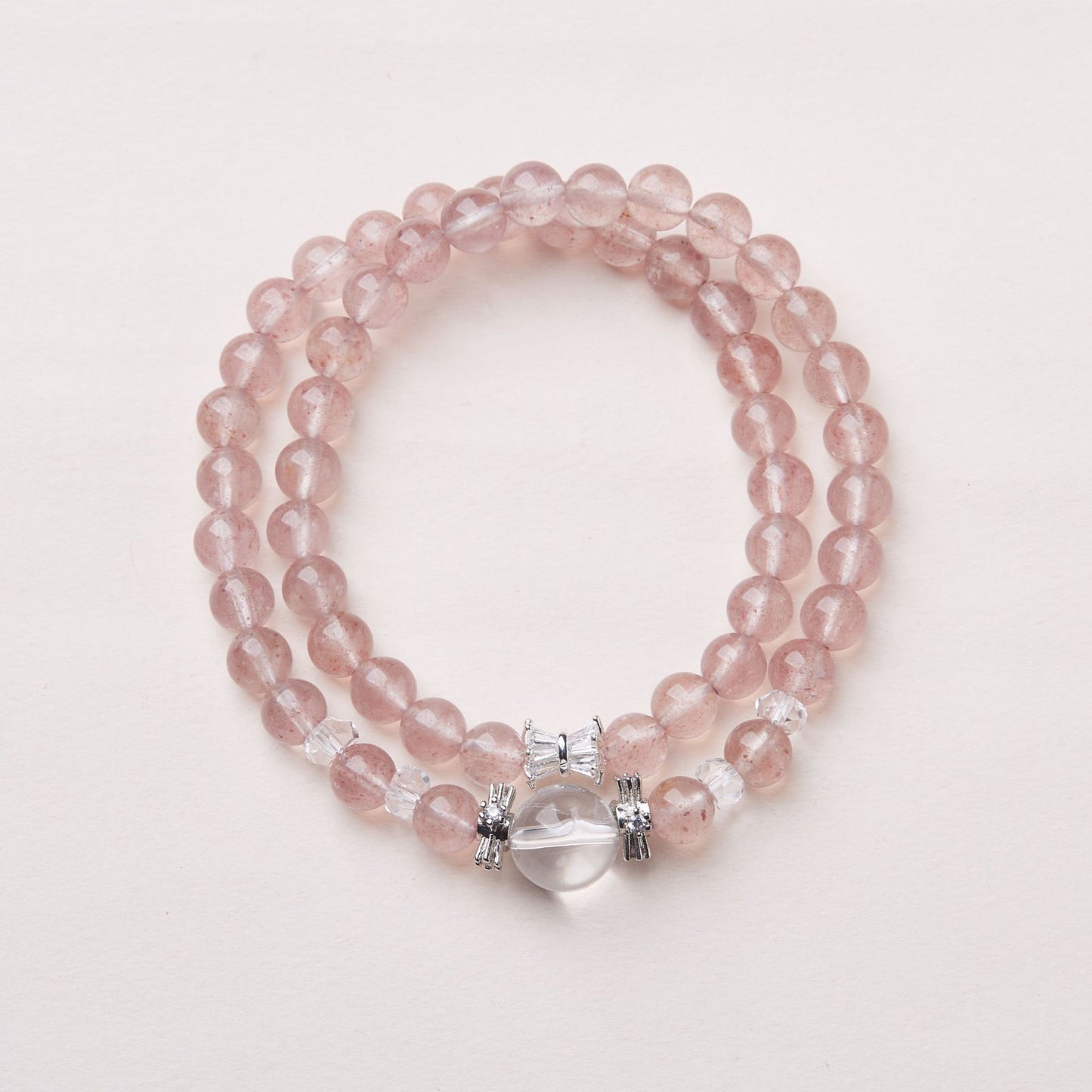 Erdbeerquarz-Armband für Frauen, schmales weißes Quarz-Doppelkreis-Armband, hochwertiger Kristall