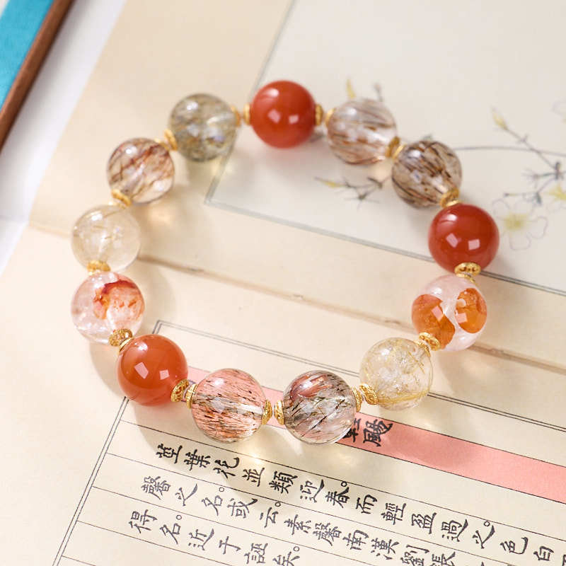 Natural Black Gold Super Seven Crystal Bracelet Female Red Glue Flower Blonde Jingchuan Material Full of Meat South Red Multi Jewels Bracelet