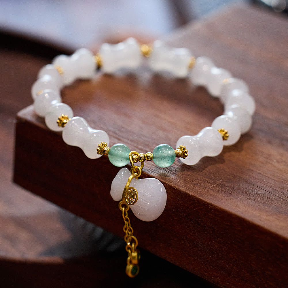 Natural Tianshan Jade Bamboo Knot Bracelet for Women Wallet Drum Money Bag Golden Silk Jade High-end Feel Bestie Bracelet Gift