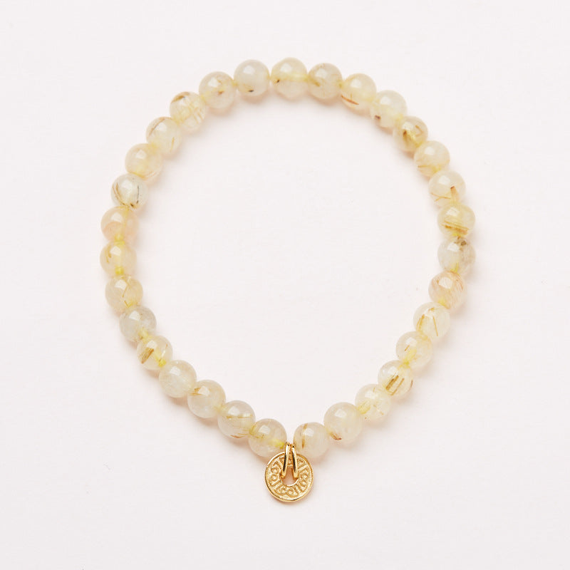 Natural6MM Gold Hair Crystal Bracelet for Women, Attracts Wealth, Coin Bracelet with High-end Feel, New Chinese Style Crystal Bracelet