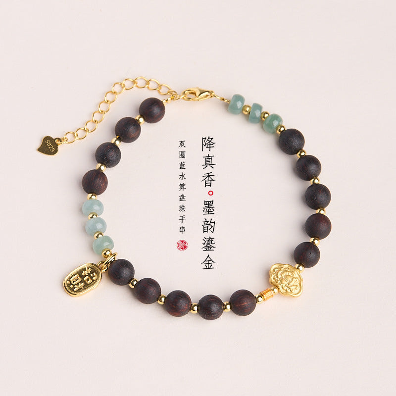 Ancient Style Bracelet Wenwan Agarwood Women Layered Wear Niche Tiger Eye6MM Round Bead Five Strands Single and Double Circle Agarwood Bracelet