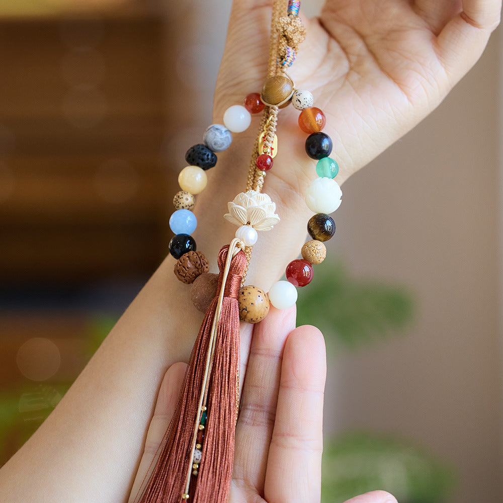 Temple Style Eighteen Seeds Car Hanging Peaceful Travel Bag Pendant Multi-Treasure Bodhi Bead Souvenir Pendant