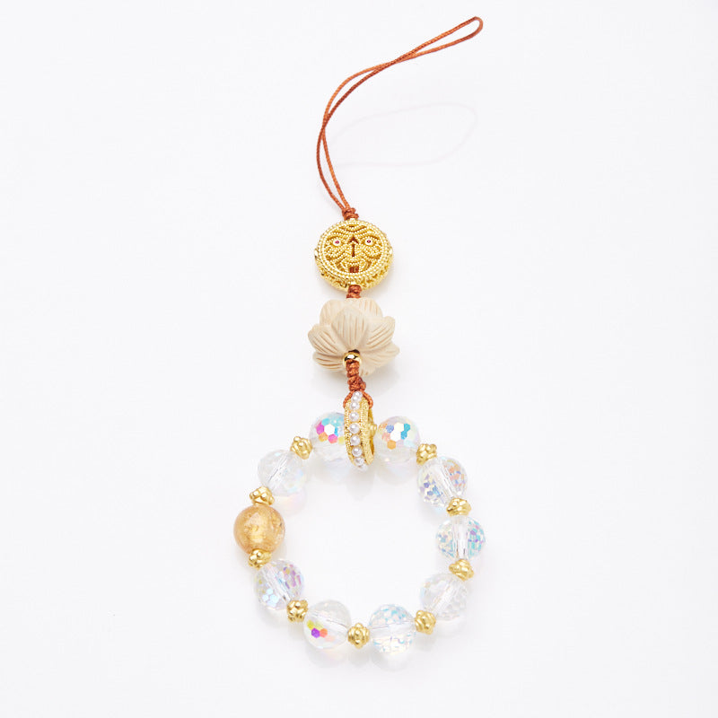 New Chinese Style Guochao Boxwood Lotus Phone Chain Bag Pendant Car Hanging Ornament Colorful Ash Glaze Pendant