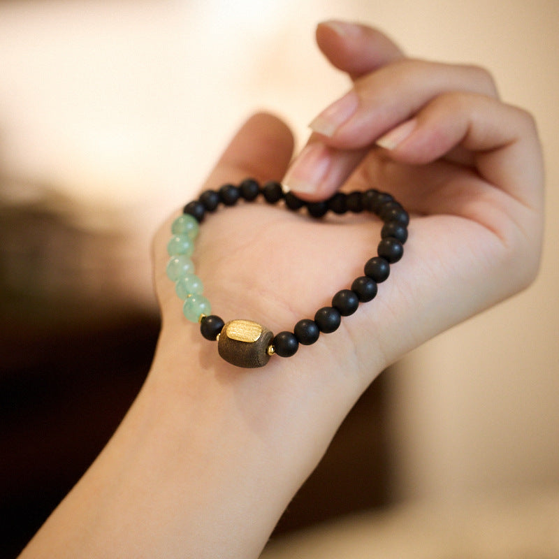 Half Mountain Half Water Soil Agarwood Green Aventurine Five-Striped Sutra Bracelet Niche High-End Hand String Gift Live Source
