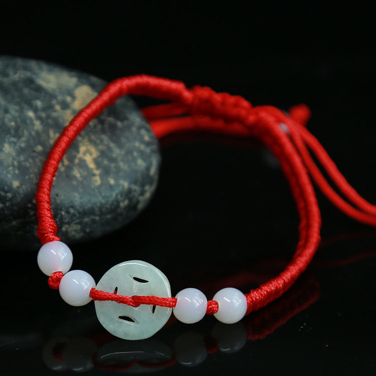Jadeite Jade Red String Bracelet Red String Handmade Woven Bracelet for Zodiac Year Dragon Boat Festival Red String Gift Small Accessories