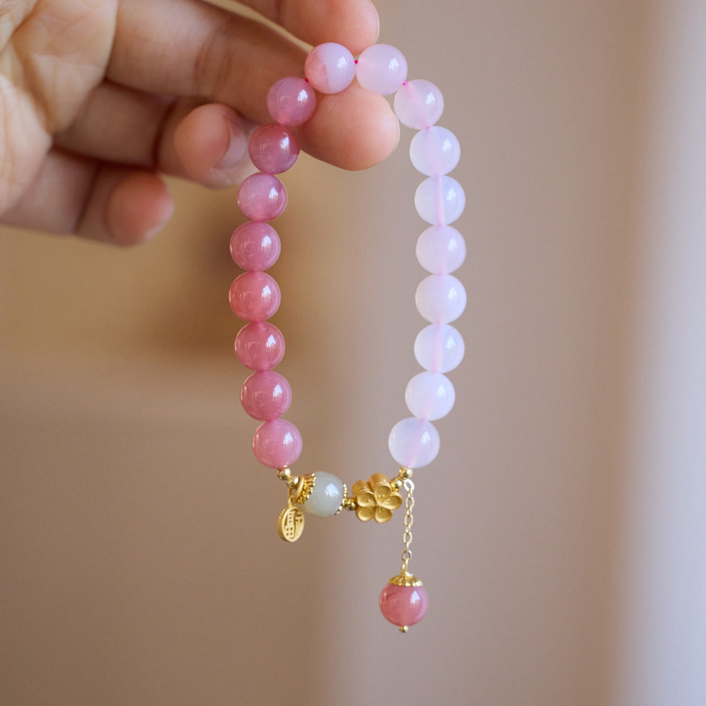 Natural Gradient Salt Source Agate Bracelet for Women Ten Miles Peach Blossom High-end Sense National Style Bracelet Gift