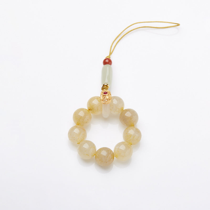 Natural10MM Goldene Haar Kristall Telefon Kette Runde Perle Ring Hand Twist Kristall Anhänger Tasche Charme Keychain Dekoration