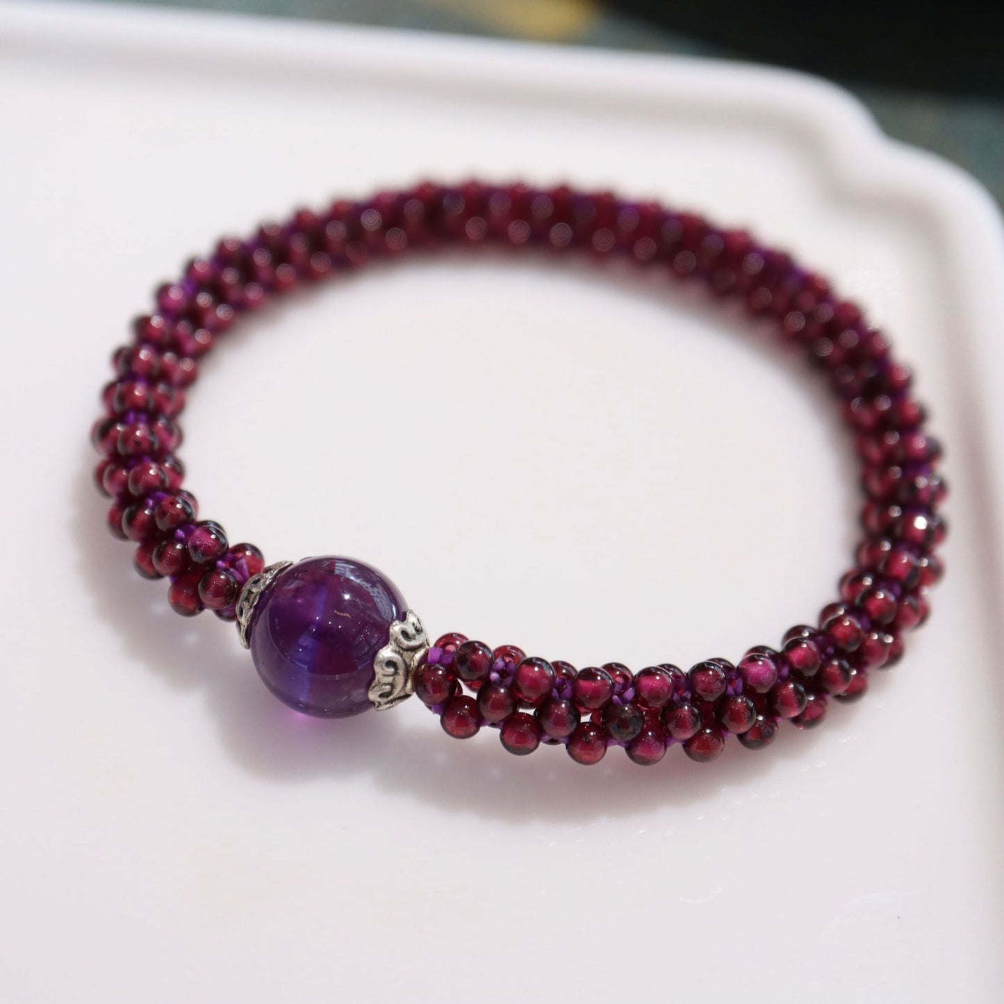 Natural Garnet Bracelet for Women Purple Tooth Black Crystal Jewelry Amazonite Pink Quartz Agate Woven Bracelet
