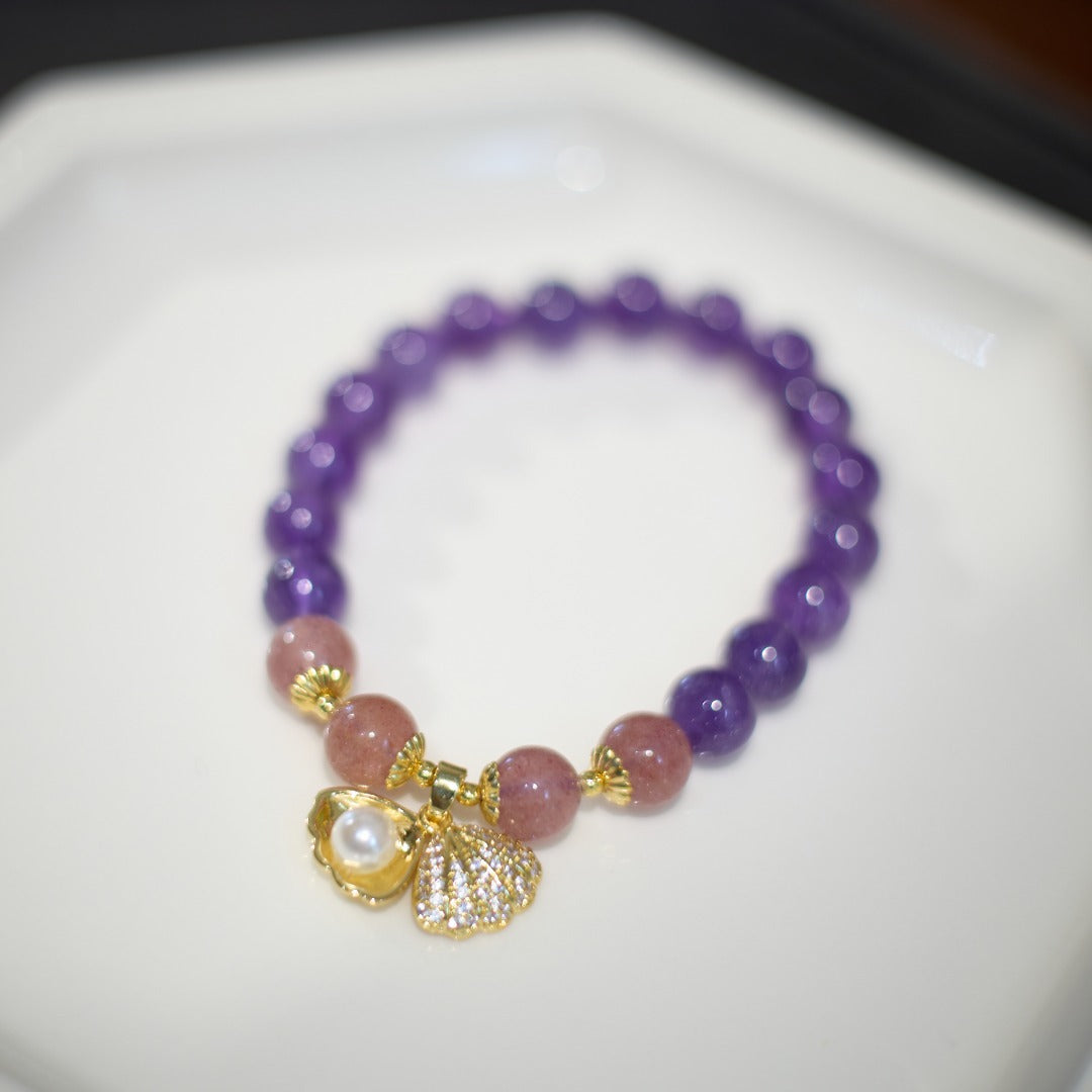 Natural Amethyst Strawberry Quartz Bracelet Heart of the Ocean Crystal Bracelet for Women Best Friends Summer Simple Style Accessories