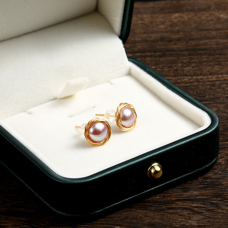 Handgefertigte, mit 14 Karat Gold gefüllte, mit Draht umwickelte Ohrringe aus natürlicher Perle im Vintage-Palaststil, super beliebt, elegante Ohrringe im Internet-Promi-Stil für Frauen