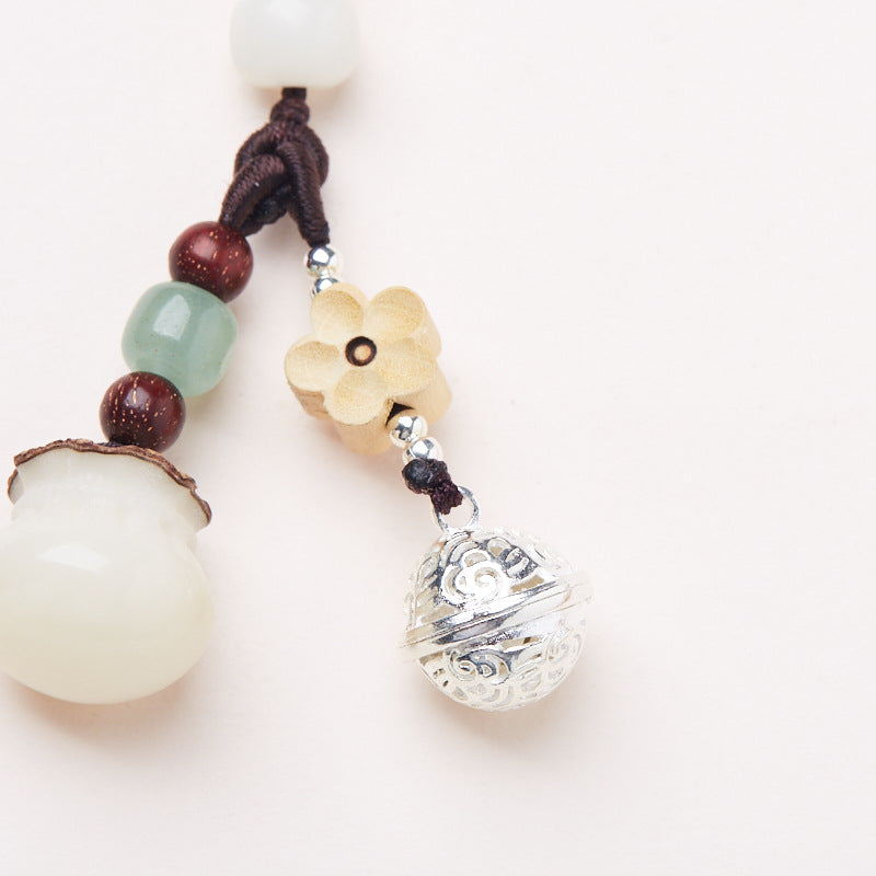 Natural White Jade Bodhi Money Bag Keychain Bell Money Flower Creative Pendant Car Keychain Decoration