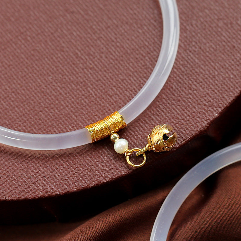 Gold-Devouring Beast Natural Chalcedony Ding-Dang Bracelet Agate Bracelet Ultra-Thin Strip Delicate and Exquisite Jade Bracelet Women's Jewelry Accessories