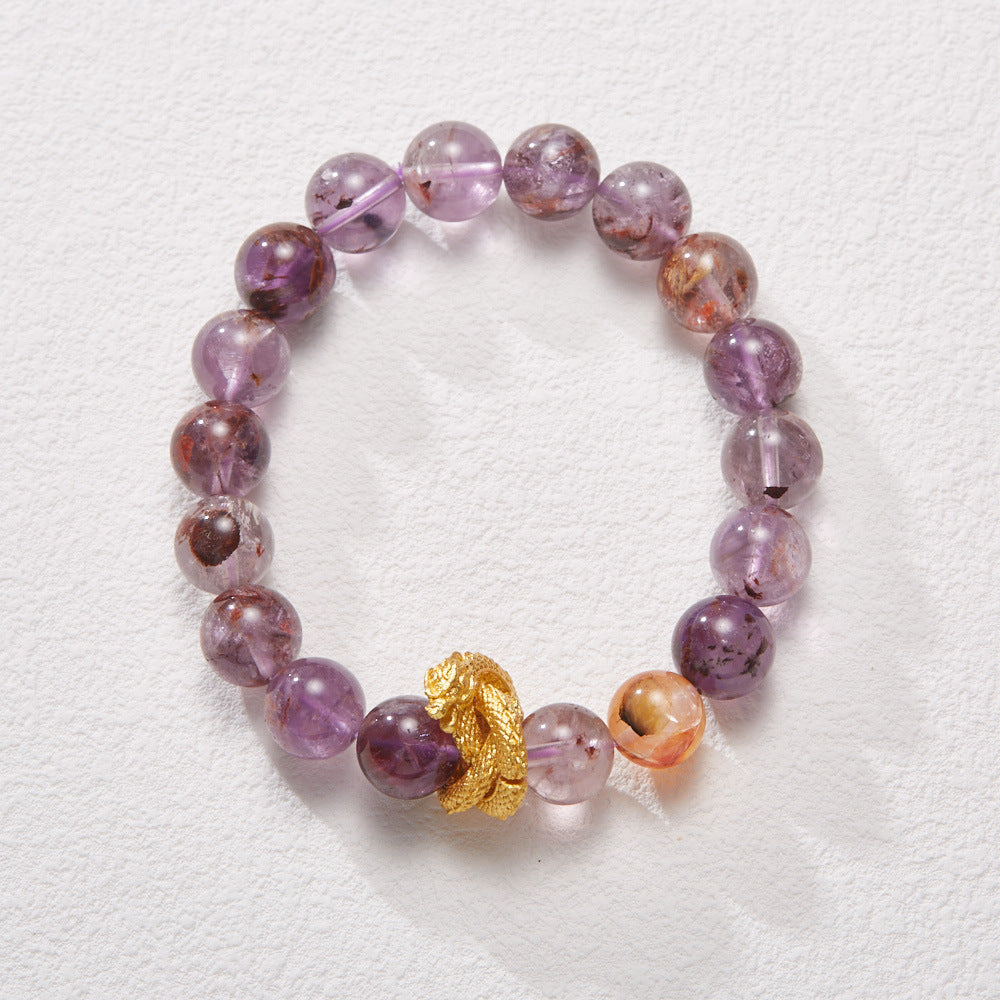 Natural Purple Phantom Bracelet for Women Purple Treasure Bowl Nine Purple Fire Good Luck Crystal Bracelet Valentine's Day Gift
