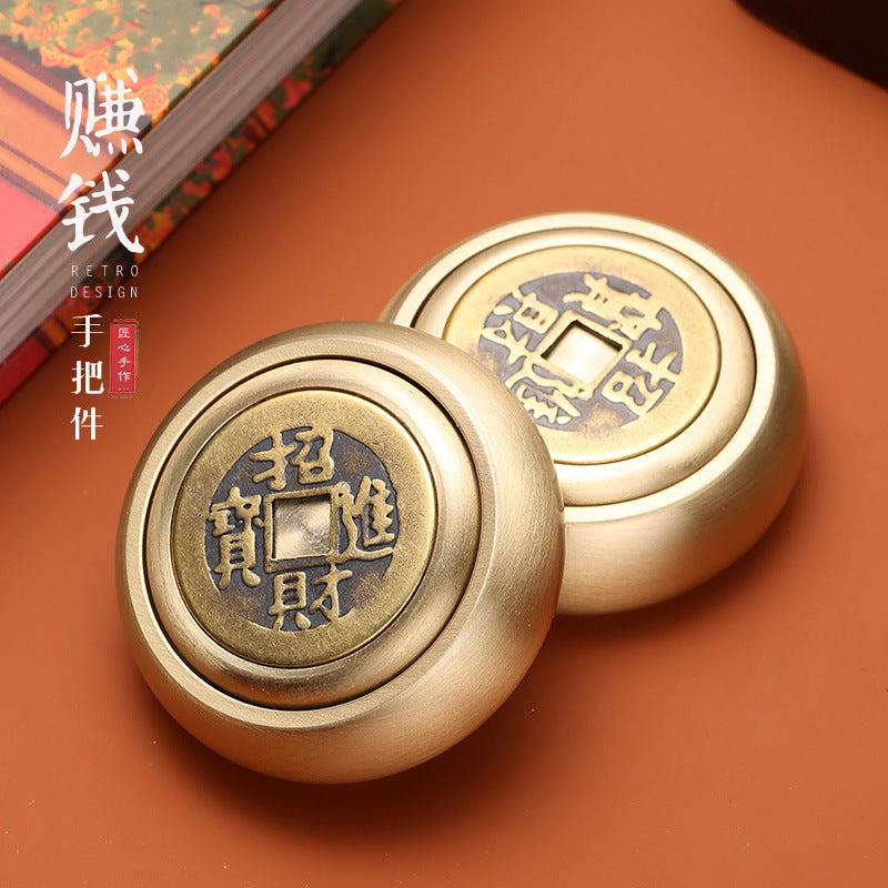 Feiyi Brushed Glaze Brass Money Transfer Handle Piece Pure Copper Money Transfer Engraved Handle Piece Gift Direct Sale