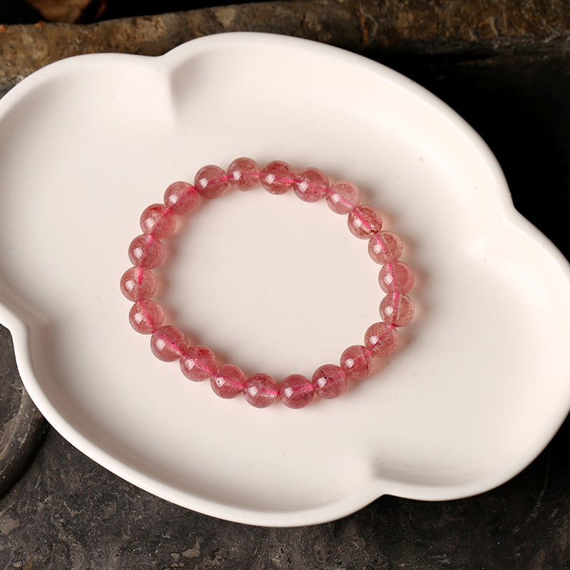 Custom Natural Strawberry Quartz Bracelet for Women Pigeon Blood Red Quartz DIY Pink crystal peach blossom beads