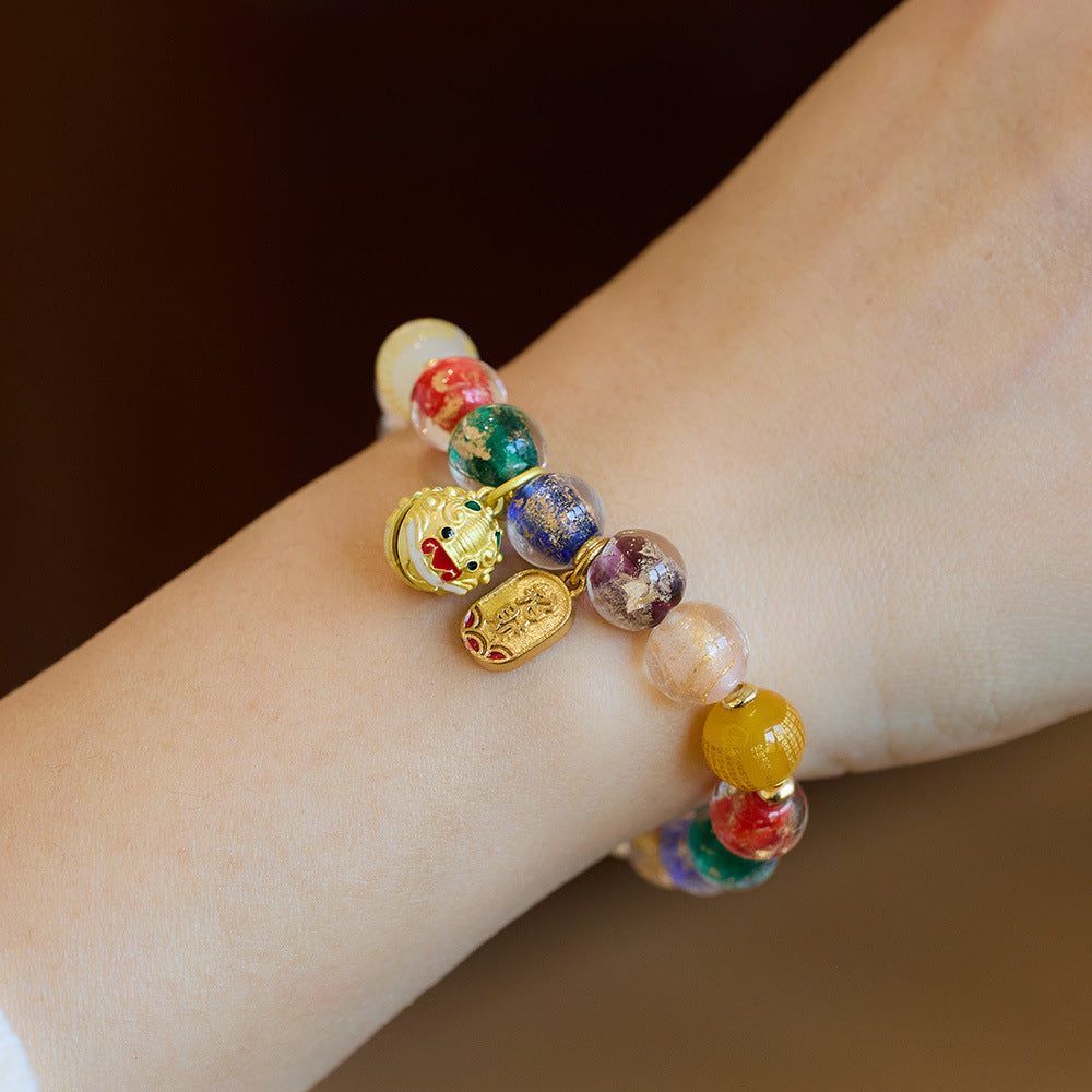 Incense Ash Glazed Bracelet Five-Color Gold Foil Glazed Ten-Complete Ten-Perfect Multi-Treasure Fish Swallowing Gold Beast Bracelet Best Friend Gift