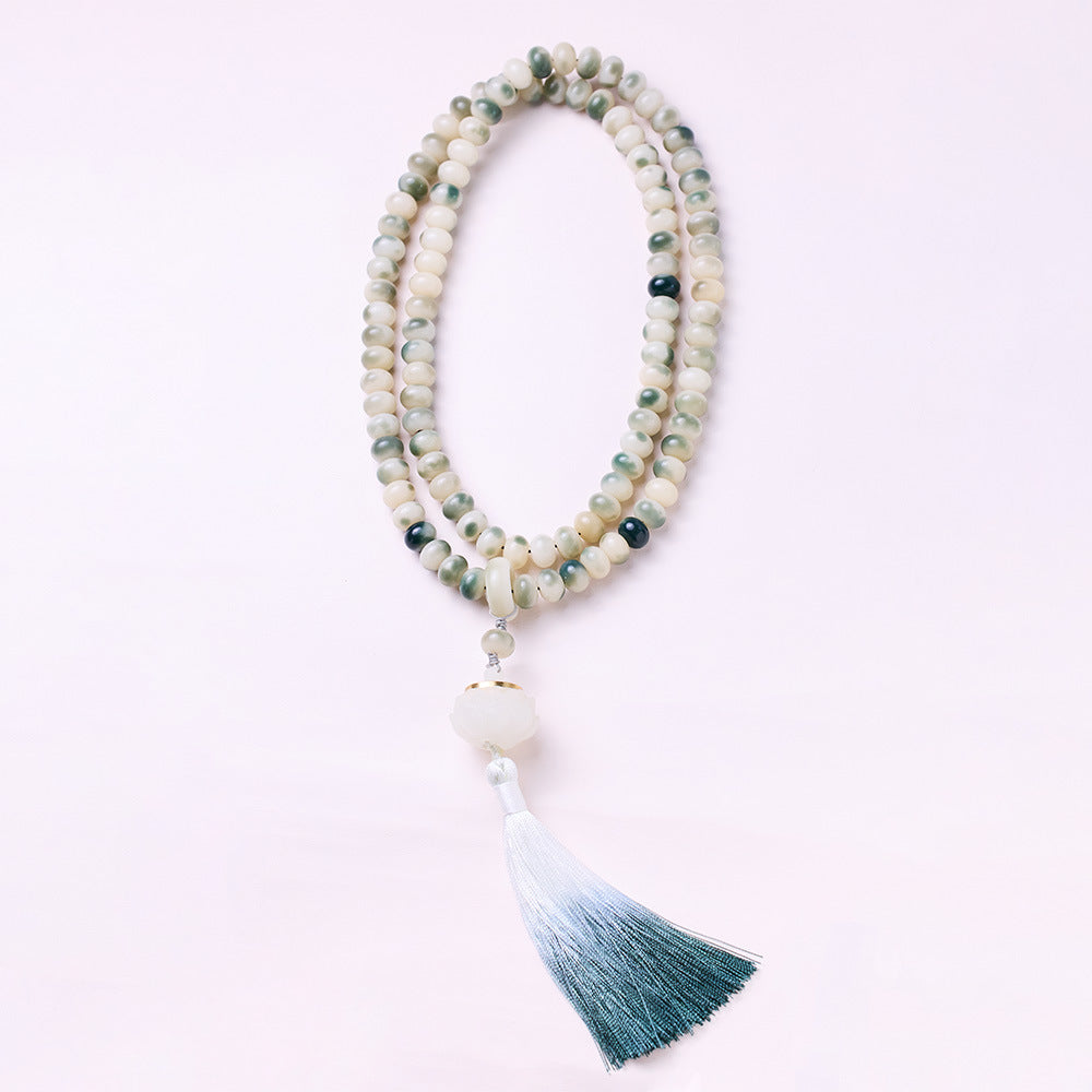 Dunhuang Wen Tian Weathered White Jade Bodhi Root Bracelet Play Bodhi Seed Bracelet Buddhist Beads Prayer Beads Sweater Chain Dual-use Style