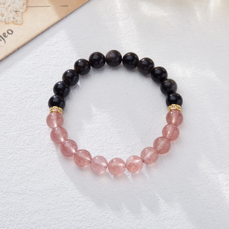 Natural Strawberry Quartz Bracelet for Women Wealth Flower Pixiu Good Luck Pink Crystal Gemstone Design Bracelet Gift