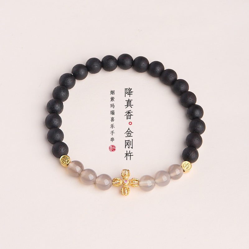 Ancient Style Bracelet Wenwan Agarwood Women Layered Wear Niche Tiger Eye6MM Round Bead Five Strands Single and Double Circle Agarwood Bracelet