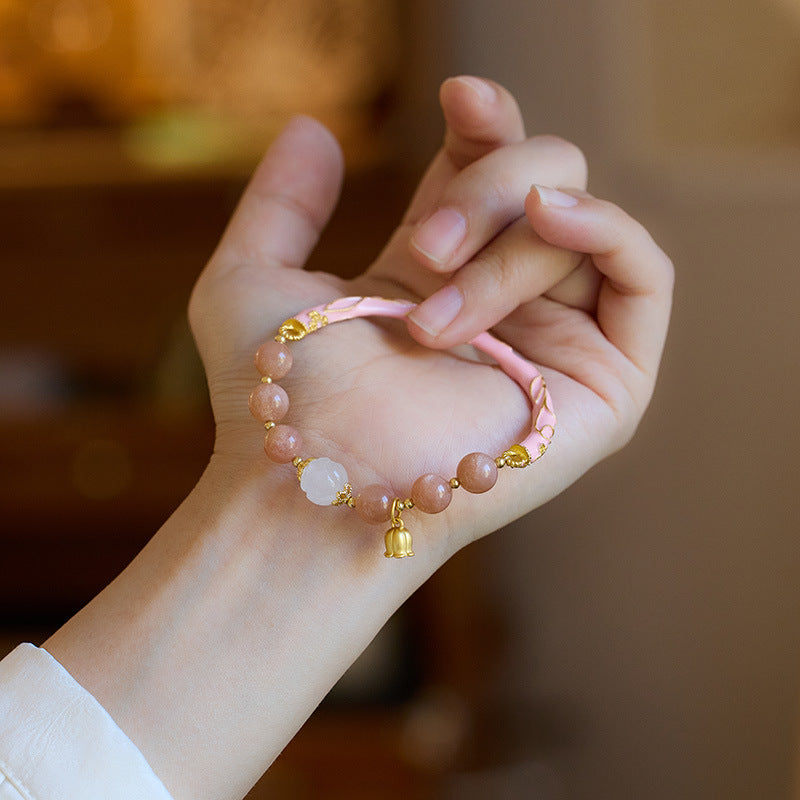 Xiangji Same Style Half Life Natural Sunstone Bracelet for Women Lily of the Valley Flower Wish Half Bracelet Gift for Best Friend