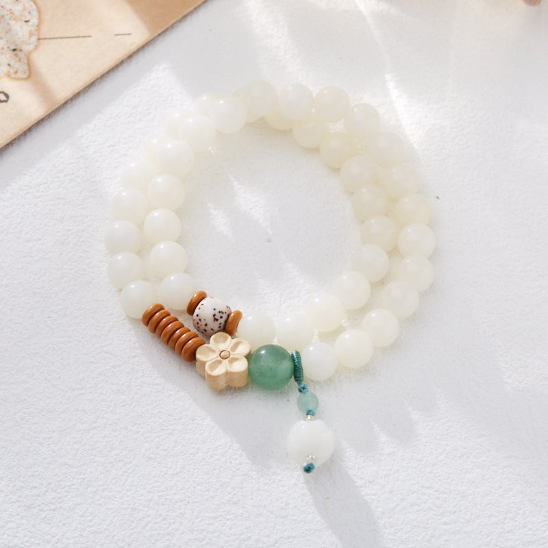 Custom Processing Original Natural Bodhi Root Bracelet White Jade Bodhi108Buddha Beads Prayer Beads Bodhi Bracelet