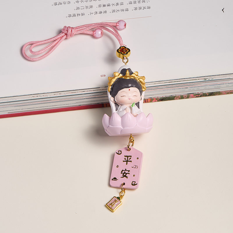 Temple Cute Car Rearview Mirror Decoration Bag Hanging Ornament Creative Gift Blessing Little Buddha Little Guanyin Car Hanging