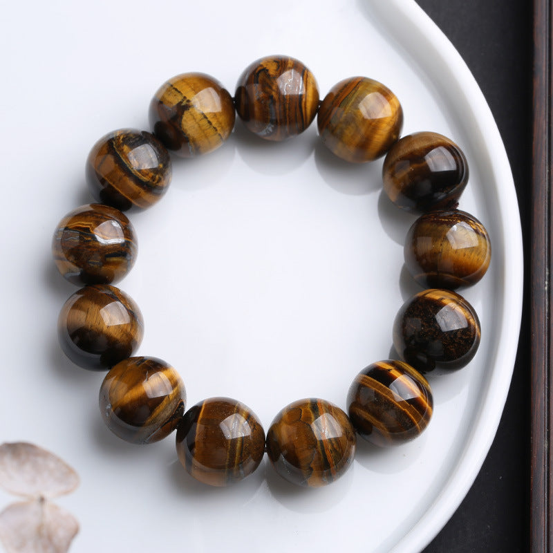 Jiaer Same Style Natural A Premium Tiger Eye Stone Bracelet Wood Transformation Stone Tiger Clear Stone Bracelet High-end Couple Bracelet
