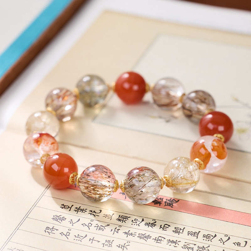 Natural Black Gold Super Seven Crystal Bracelet Female Red Glue Flower Blonde Jingchuan Material Full of Meat South Red Multi Jewels Bracelet